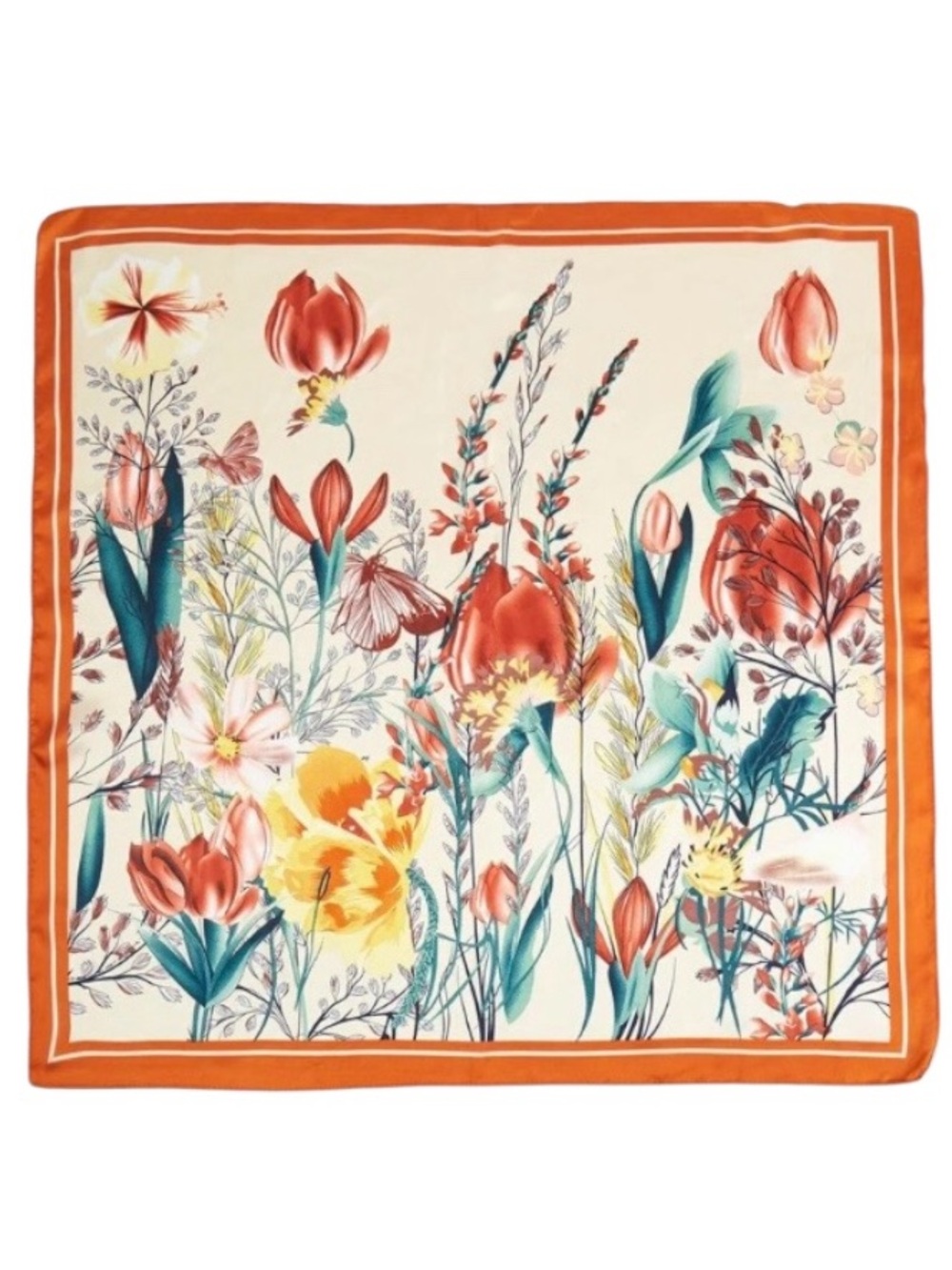 Venetian Garden Orange Square Satin Scarf (NWT)